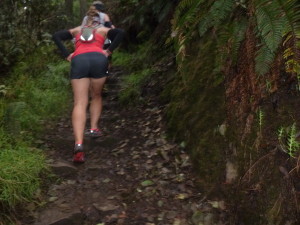Not the most flattering shot but you see how steep and wet it is on the trail.