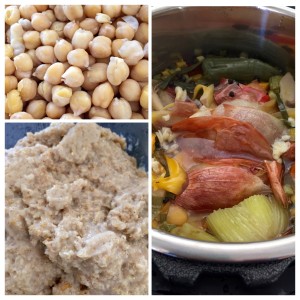 Chickpeas, homemade veggie broth and oat bran.