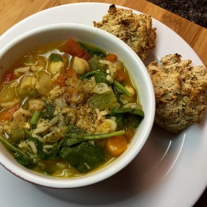 Kitchen Sink Soup with Rosemary & Thyme Biscuits